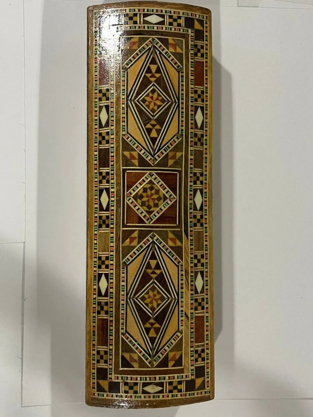 Vtg Persian Micro-Mosaic Wooden Marquetry Geometric Trinket Jewelry Box 9.25x3